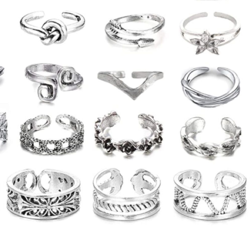 Silver Adjustable Boho Open Toe Rings - Set of 54 - Picture 5 of 9